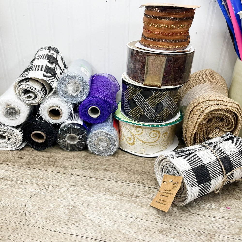 Hobby Lobby Decorative Mesh Ribbon Lot Buffalo Plaid Burlap Floral Craft 13pc